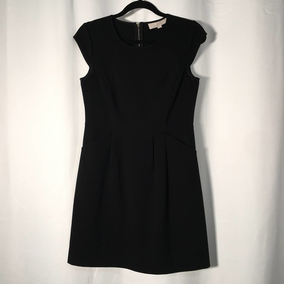 Loft Black Scoop Neck Cap Sleeve Sheath Dress With Pockets Size 4 - Picture 2 of 11